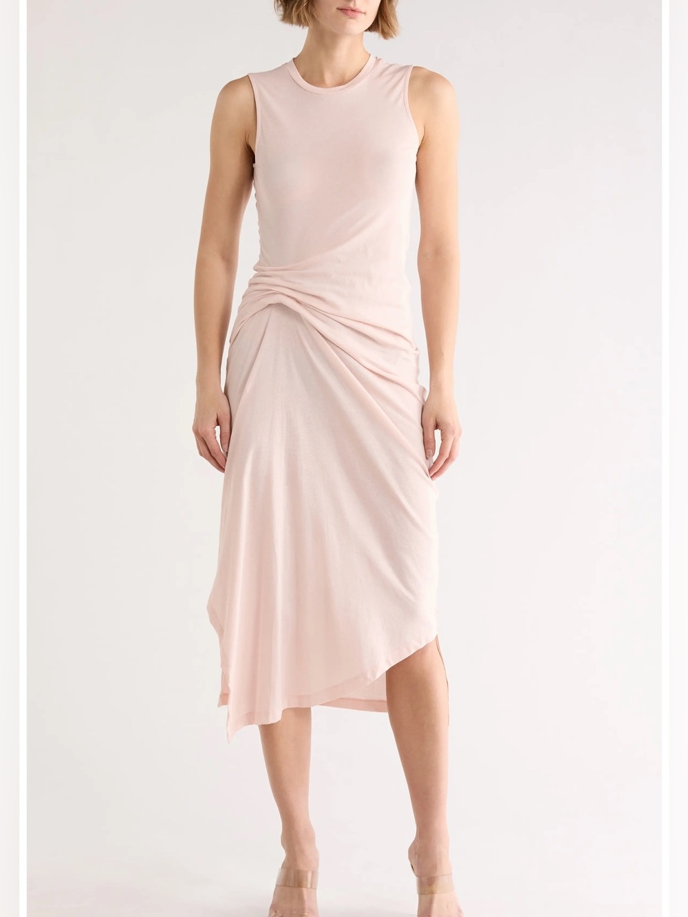 NWT AllSaints Rivi Draped Midi Dress Mauve Chalk Pink organic cotton